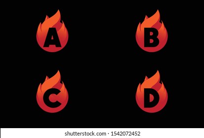 Initial Letter Alphabet A, B, C, D. Flame Design - Vector