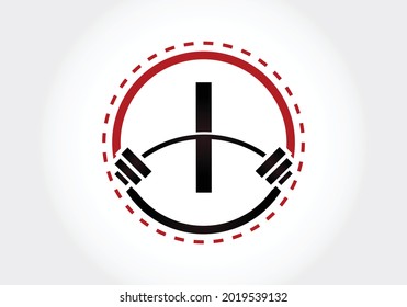 Initial I Letter alphabet with a barbell. Lifting vector logo design. Modern vector logo for bodybuilding, gym, fitness, and company identity