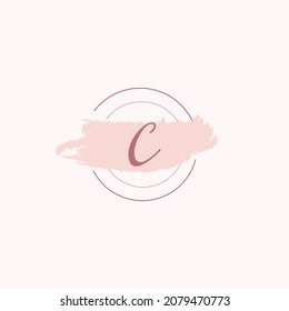 Initial letter alphabet C watercolor logo icon, Feminine signature luxury logo design template Vector