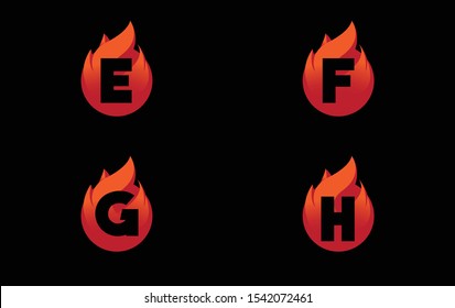 Initial Letter Alphabet E, F, G, H. Flame Design - Vector