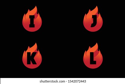 Initial Letter Alphabet I, J, K, L. Flame Design - Vector