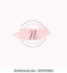 Initial letter alphabet N watercolor logo icon, Feminine signature luxury logo design template Vector