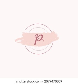 Initial letter alphabet P watercolor logo icon, Feminine signature luxury logo design template Vector