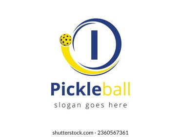 Initial I Letter alphabet with Pickleball Logo Concept With Moving Pickleball Symbol