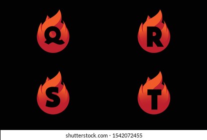 Initial Letter Alphabet Q, R, S, T. Flame Design - Vector