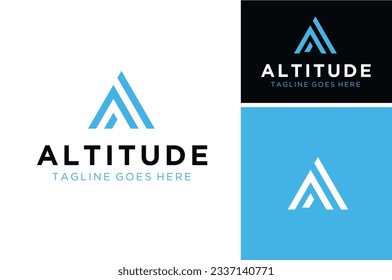 Letra inicial A Altitude Adventure with Stripes Ribbon Top Mountain Peak logotipo Lettering Outdoor Apparthdesign