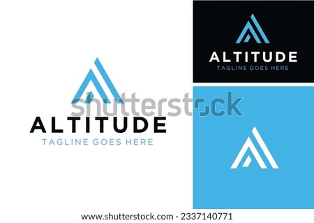 Initial Letter A Altitude Adventure with Stripes Ribbon Top Mountain Peak logotype Lettering Outdoor Apparel logo design