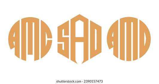 Initial letter AMCDS technology logo design. Circle brand logo with globe shape design concept. Letter AMCDS logo design template vector icon symbol template
