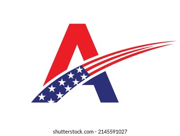 Initial Letter A American Logo for Business, Corporate and Company Sign. USA American Logo on Letter A Vector Template