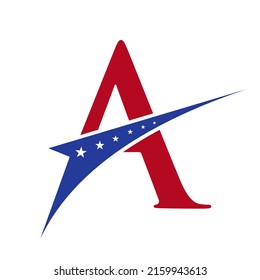 Initial Letter A American Logo for Business, Corporate and Company Sign. USA, American Logo on Letter A Vector Template Star Concept