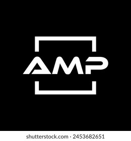 Initial letter AMP logo design. AMP logo design inside square.
