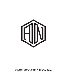 Initial letter AN, minimalist line art monogram hexagon logo, black color