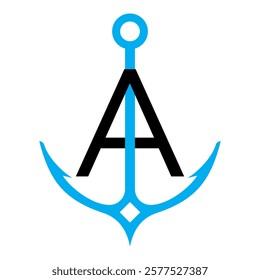 Initial Letter A Anchor Logo Design Concept For Boat, Ship, Yacht, Nautical Transport Symbol