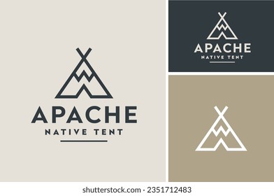 Initial Letter A Ancient Apache Tribe Indian American Native Home Tent Tee Pee logo design with simple line art style