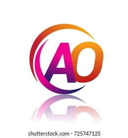 initial letter AO logotype company name orange and magenta color on circle and swoosh design. vector logo for business and company identity.