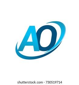 initial letter AO logotype company name colored blue swoosh design concept. vector logo for business and company identity.