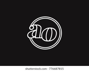 Initial letter ao lowercase outline inside the circle logo template white on black background
