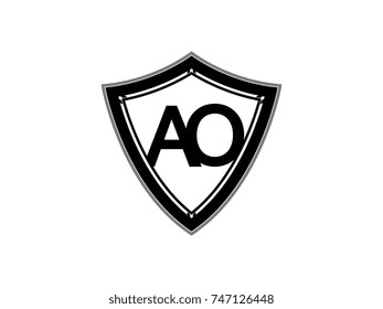 Initial letter AO shield logo black monogram vector illustration