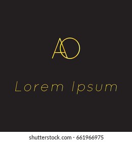 Initial letter AO thin logo design template thin style gold color, elegant