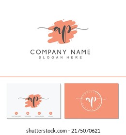 Ursprünglicher Buchstabe AP Kalligrafie handgeschriebenes Logo. Sammlungen von Frauenlogo und Visitenkartenvorlagen. Handschrift Logo der ersten Unterschrift, Hochzeit, Mode, Blumen und botanisch.