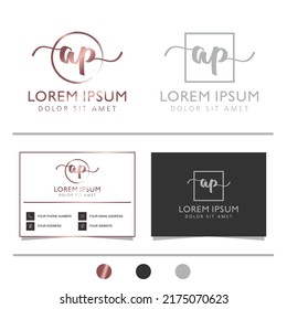 Letra inicial logotipo escrito a mano con caligrafía AP. Colecciones de logotipos femeninos y plantilla de tarjetas de visita. logotipo de escritura a mano de firma inicial, boda, moda, floral y botánica.