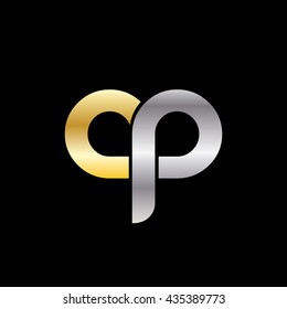 Initial Letter AP CP  Linked Circle Lower-case Logo Gold Silver Black Background