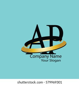 Initial letter ap linked circle uppercase logo black gold.