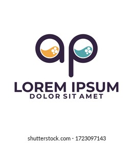 Letra inicial una plantilla de logotipo p con ilustración de laboratorio de líquido circular en un símbolo de pictograma de diseño plano