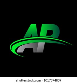 initial letter AP logotype company name colored green and black swoosh design. vector logo for business and company identity.