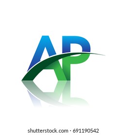 initial letter AP logotype company name colored blue and green swoosh design. vector logo for business and company identity.
