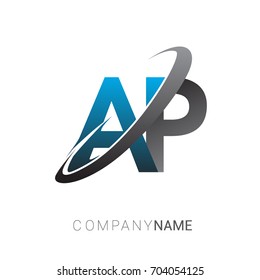 initial letter AP logotype company name colored blue and grey swoosh design. logo design for business and company identity.