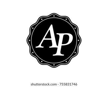 Initial letter AP monogram logo black seal stamp lace
