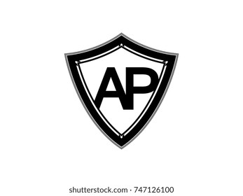 Initial letter AP shield logo black monogram vector illustration