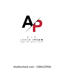 Initial letter ap sliced uppercase modern logo design template elements. Black and red letter Isolated on white background. Suitable for business, consulting group company.