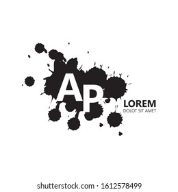 Initial letter ap uppercase modern logo design template elements. White letter with black splash isolated on white background. Suitable for business, consulting group company.