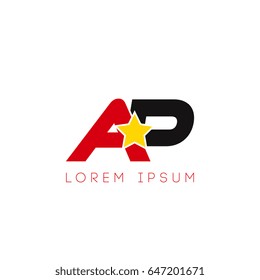 Initial letter ap yellow star logo red black