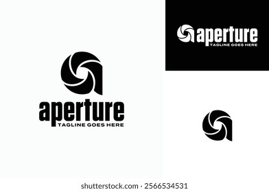 Initial Letter A with Aperture Shutter Lens Camera for Photography Photographer logo design