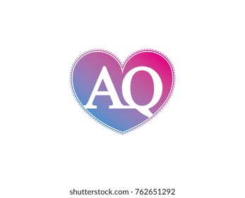 the initial letter AQ in the heart symbol as a logo, sign and decoration