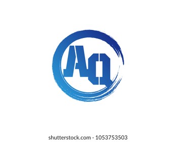 Initial letter AQ logo with blue zen brush