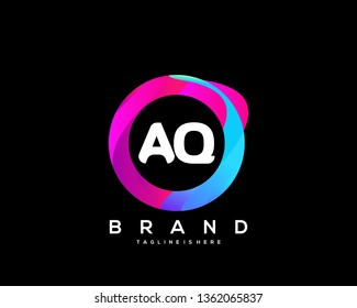 Initial letter AQ logo with colorful circle background, letter combination logo design for creative industry, web, business and company. - Vector