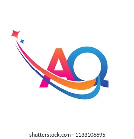 initial letter AQ logotype company name colored orange, red and blue swoosh star design. vector logo for business and company identity.