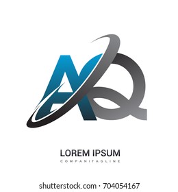 initial letter AQ logotype company name colored blue and grey swoosh design. logo design for business and company identity.