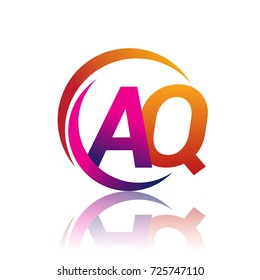 initial letter AQ logotype company name orange and magenta color on circle and swoosh design. vector logo for business and company identity.