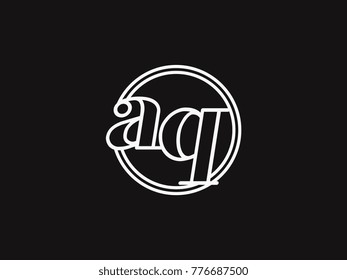 Initial letter aq lowercase outline inside the circle logo template white on black background