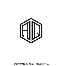Initial letter AQ, minimalist line art monogram hexagon logo, black color