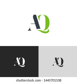 Initial Letter aq a q  uppercase modern logo design template elements. green letter Isolated on black white grey background. Suitable for business, consulting group company.