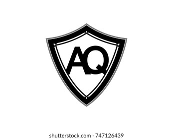 Initial letter AQ shield logo black monogram vector illustration