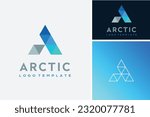 Initial Letter A for Aqua or Arctic with simple modern triangle polygon low poly diamond style logo design