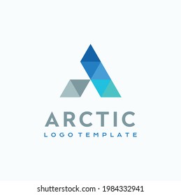 Initial Letter A for Aqua or Arctic with simple modern polygon low poly style logo design