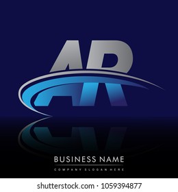 initial letter AR logotype company name colored blue and grey swoosh design. vector logo for business and company identity.
